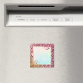 ピンクと金ゴールドの光沢のある紙吹雪フレームの背景 マグネット (インサイチュ (食洗機))