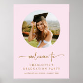 ピンクと金ゴールドの写真の卒業式ウェルカムサイン ポスター (正面)