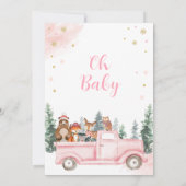 ピンクと金ゴールドの冬のウッドランドの赤ちゃんシャワー 招待状 (裏面)