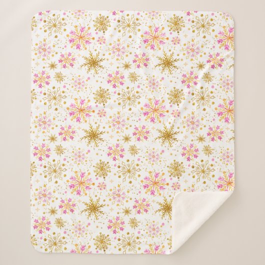 ピンクと金ゴールドの冬の雪 シェルパブランケット (正面)