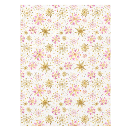 ピンクと金ゴールドの冬の雪 テーブルクロス (正面)