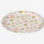 ピンクと金ゴールドの冬の雪 ペーパープレート (アングル)