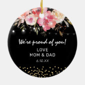 ピンクと金ゴールドの卒業キャップ セラミックオーナメント (裏面)