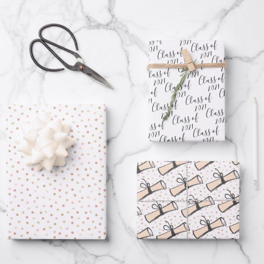 ピンクと金ゴールドの卒業クラス ラッピングペーパーシート (正面)
