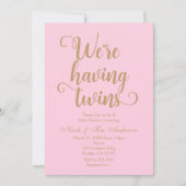 ピンクと金ゴールドの双子のベビーシャワー招待状 招待状 (正面)