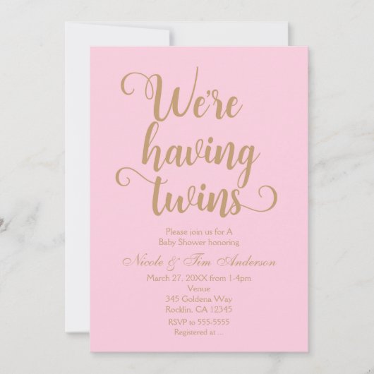 ピンクと金ゴールドの双子のベビーシャワー招待状 招待状 (正面)