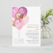 ピンクと金ゴールドの吹き出しベビーまたはブライダルシャワー(メール別) 招待状 (スタンド正面)