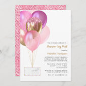 ピンクと金ゴールドの吹き出しベビーまたはブライダルシャワー（メール別） 招待状 (正面/裏面)