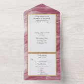 ピンクと金ゴールドの大理石の旋回パターン オールインワン招待状 (内側)
