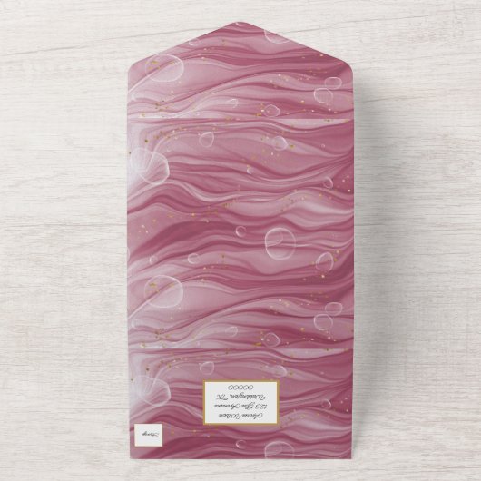 ピンクと金ゴールドの大理石の旋回パターン オールインワン招待状 (外側)