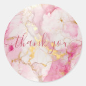 ピンクと金ゴールドの大理石の顧客感謝していあなた ラウンドシール (正面)