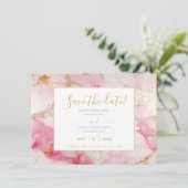 ピンクと金ゴールドの大理石は日付カードを保存 セーブザデート (スタンド正面)