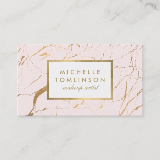 ピンクと金ゴールドの大理石デザイナー名刺 名刺 (正面)