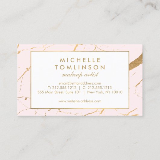 ピンクと金ゴールドの大理石デザイナー名刺 名刺 (裏面)