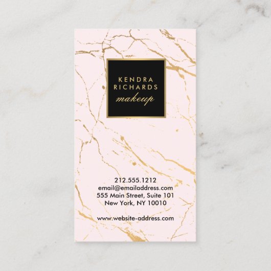 ピンクと金ゴールドの大理石メイクアップアーティスト 名刺 (裏面)