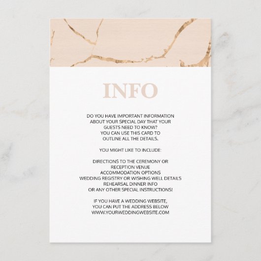 ピンクと金ゴールドの大理石効果詳細/情報カード エンクロージャーカード (正面)