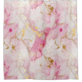 ピンクと金ゴールドの大理石効果 シャワーカーテン (正面)