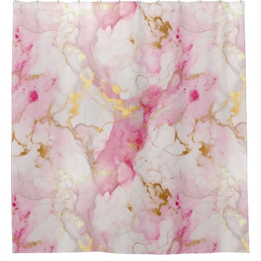 ピンクと金ゴールドの大理石効果 シャワーカーテン (正面)