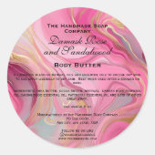 ピンクと金ゴールドの大理石化粧品瓶ラベル ラウンドシール (正面)