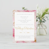 ピンクと金ゴールドの大理石縁ど結婚式招待状 招待状 (スタンド正面)