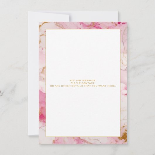 ピンクと金ゴールドの大理石縁ど結婚式招待状 招待状 (裏面)