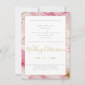 ピンクと金ゴールドの大理石縁ど結婚式招待状 招待状 (正面)