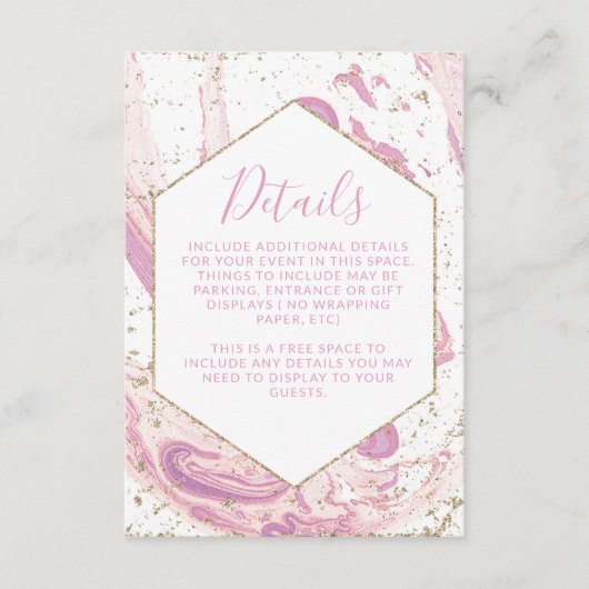 ピンクと金ゴールドの大理石詳細 エンクロージャーカード (正面)