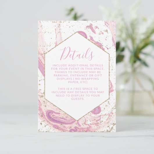 ピンクと金ゴールドの大理石詳細 エンクロージャーカード (スタンド正面)