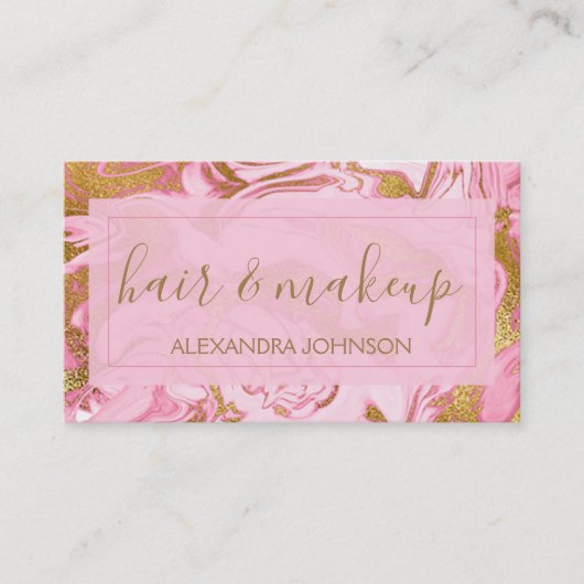 ピンクと金ゴールドの大理石髪とメイクアップ 名刺 (正面)