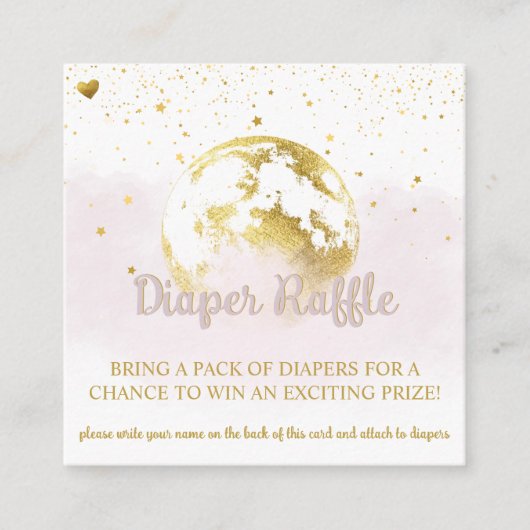 ピンクと金ゴールドの天の赤ちゃんシャワーおむつラッフル エンクロージャーカード (正面)