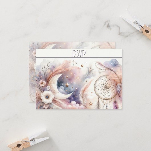 ピンクと金ゴールドの天月応答カード (正面/裏面インサイチュ)