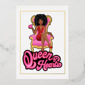 ピンクと金ゴールドの女の子の誕生日パーティー 箔招待状 (正面)