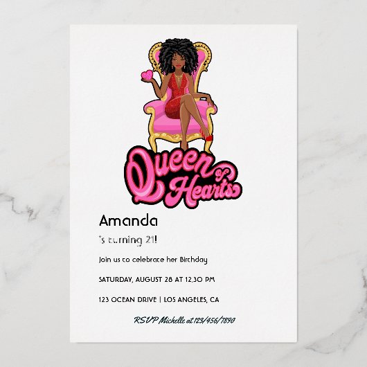 ピンクと金ゴールドの女の子の誕生日パーティー 箔招待状 (裏面)