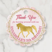 ピンクと金ゴールドの女性のカーボーイ馬の誕生日パーティギフト フェイバータグ (正面)
