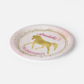 ピンクと金ゴールドの女性のカーボーイ馬の誕生日パーティー ペーパープレート (アングル)