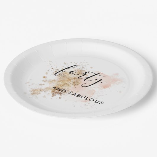 ピンクと金ゴールドの女性440歳の誕生日パーティー ペーパープレート (アングル)