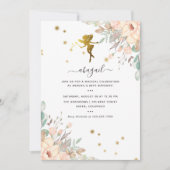 ピンクと金ゴールドの妖精をテーマにした女の子の誕生日パーティー 招待状 (正面)