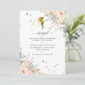 ピンクと金ゴールドの妖精をテーマにした女の子の誕生日パーティー 招待状 (スタンド正面)