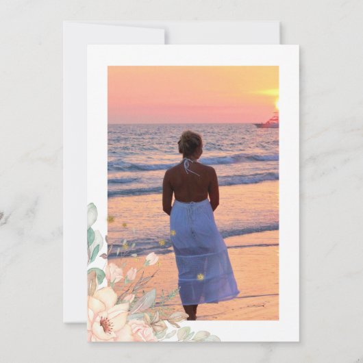 ピンクと金ゴールドの妖精をテーマにした生活お祝い 招待状 (裏面)