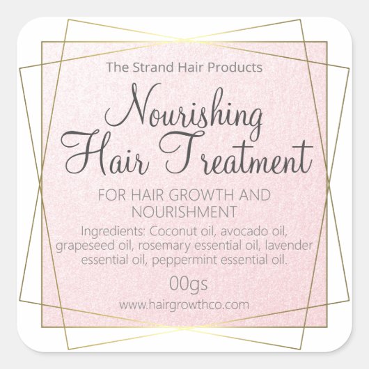 ピンクと金ゴールドの手作りヘアトリートメントマスク スクエアシール (正面)