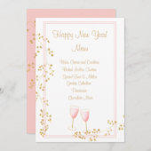 ピンクと金ゴールドの新年のシャンパントーストのメニューカード メニュー (正面/裏面)