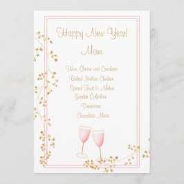 ピンクと金ゴールドの新年のシャンパントーストのメニューカード メニュー