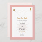 ピンクと金ゴールドの日付の結婚保存 招待状 (正面/裏面)