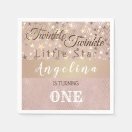 ピンクと金ゴールドの星の誕生日1 スタンダードカクテルナプキン