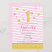 ピンクと金ゴールドの最初の誕生日パーティの招待状 招待状 (正面/裏面)