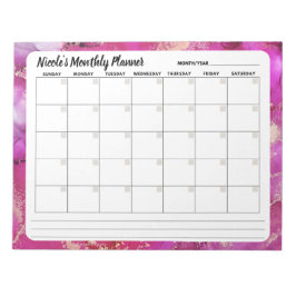 ピンクと金ゴールドの毎月の予定表メモ帳 ノートパッド