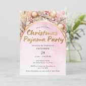 ピンクと金ゴールドの水の色クリスマスパジャマパーティー 招待状 (スタンド正面)