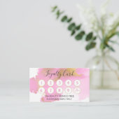 ピンクと金ゴールドの水彩ガーリーロイヤリティパンチ ロイヤリティカード (スタンド正面)