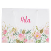 ピンクと金ゴールドの水彩フローラ ラージペーパーバッグ (裏面)