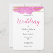ピンクと金ゴールドの水彩結婚式招待状 招待状 (正面)